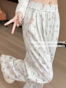 Cute Dog Print High Waist Casual Pants Womens Spring Autumn Loose Straight Leg Slimming Wide Leg Sporty Comfortable Breathable