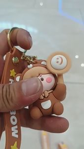 Móc Khóa mặt bé gái - có dây silicon và móc mạ màu vàng