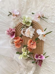 Artificial Flower Phalaenopsis Wedding Bride Bridegroom Corsage Wedding Silk Flower Brooch Wedding Bridesmaid Wrist Flower Boutonniere