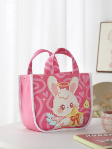 Adorable Animal Pattern Canvas Bento Bag Portable Large Capacity Student Handbag Eco-Friendly Shopping Bag Foldable Travel Bag