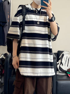 Áo Thun Nam Mùa Hè Mỏng Cổ Tròn Tay Ngắn Rộng Rãi Thường Ngày Kẻ Sọc Đen Trắng Phong Cách Đại Học Cho Cặp Đôi