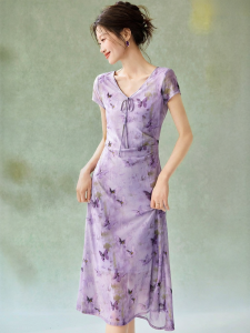 MOHANYIMEI | New Summer Style Elegant Floral Print Pleated High Elasticity Chiffon Dress