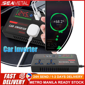 SEAMETAL Car Inverter 12V/24V to 220V Outlet Adapter with 3 USB Ports Fast Charging Portable Car Charger for Car Truck SUV