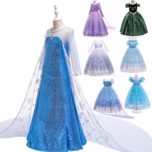 New Elsa Princess Dress Childrens Performance Costume Snowflake Skirt Cotton Polyester Fiber Girls Dress Kids Formal Wear