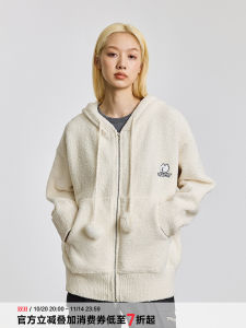 Black of Exit American Street Style Long Sleeve Knitted Sweater Coat Zipper Dog Embroidery Lazy Style Open Cardigan Womens Wear