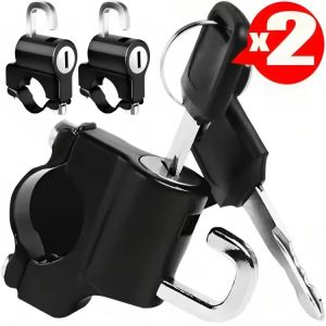 【Pphha】2Sets Anti-theft Helmet Lock Motorcycle Handlebar Mount Electric Motorbike Universal Security Metal Lock 22mm-24mm with Keys Kit