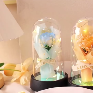 Turtle Acrylic Cover Flower Bouquet with LED String Lights Everlasting Fine Decoration Gift