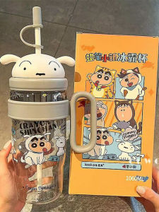 Cute Creative Large Capacity Tritan Water Cup with Straw Handle Cartoon Crayon Shinchan Ice King Cup Student Lovely Design