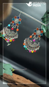 Premium Indian Earring With Multicolor Pearl Meenakari Design | Anting-Anting