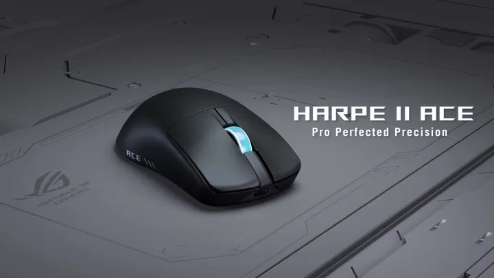 ROG P723 Harpe II Ace is an ultralight 48-gram semi-symmetrical gaming mouse with a shape developed with the help of esports professionals.