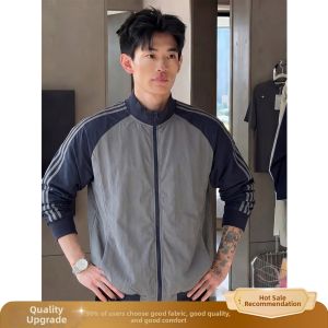 ZHUOCAN | UV Protection Cool Stripe Color-blocking Standing Collar Jacket