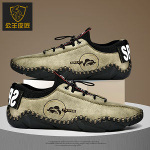 High-End Mens Casual Shoes Genuine Leather Slip-On Soft Bottom Retro Trend Spring Autumn Sheepskin Maker Leisure Leather Shoes