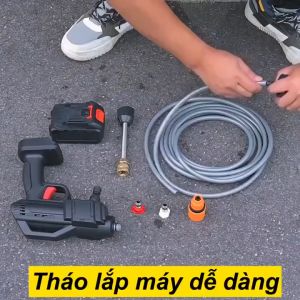 Máy Rửa Xe Ô Tô Xe Máy Cầm Tay Không Dây Công Suất 600w PIN 3 CELL 24V ( 1 bộ kèm hộp và phụ kiện )