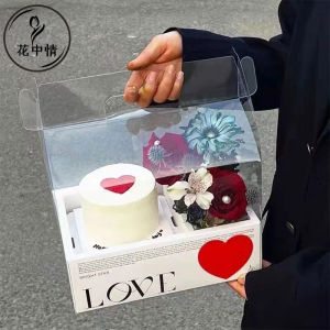 Flower Love Red Heart Foldable PVC Flower Box Engagement Cake Flower Transparent Portable Box Gift Box Packaging Flower Arrangement