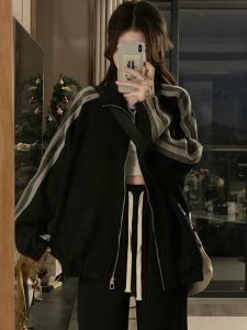 American Style Suede Baseball Jacket Womens Spring Autumn New High Street Oversize Patchwork Open Cardigan Sweatshirt