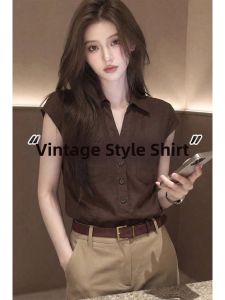 V.C.I | Retro Style Flax Linen Cotton Shirt Sleeve Short Thin French Polo Collar Flyaway