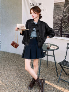 Black American Retro Cool Style Short Leather Jacket Womens 2025 Autumn New Motorcycle Clothes PU Leather Jacket