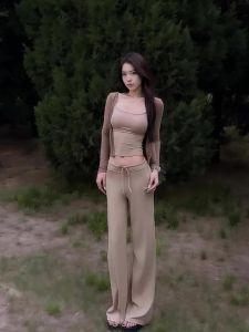 QIANMANZI | Bộ Áo Tank Top Cổ Vuông Ôm Body Mùa Hè