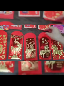 6Pcs Gold horse Ampao Thick Money Envelope Chinese Red Pocket Holiday Lucky Envelope