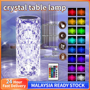 16 Colors Crystal Table Lamp USB Rechargeble Rose Diamond cylinder Table light Touch Sensor Crystal Night Light Acrylic Decoration Desk Lamps For Bar Coffee Bedroom Bedsides