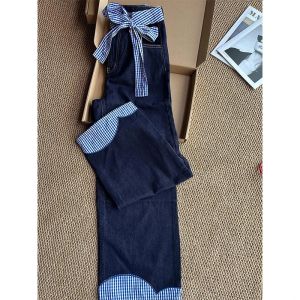 Womens Casual Knot Splice Denim Pants Straight Leg Wide Leg Commuter Jeans Ladies Fashionable Casual Trousers