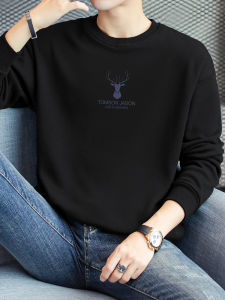 320G Heavy Weight Sweatshirt Men round-Neck Non-Hoodie Loose Fleece-lined Thermal Bottoming Shirt Autumn and Winter Black Long Sleeves T-Shirt