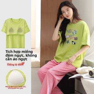 Bộ đồ ngủ nữ MiiOW Cat Person vải cotton họa tiết hoạt hình cổ tròn quần dài