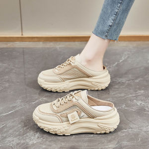 Women Half Slippers Inner Heightening Fashion Shoes with Dress Thick-Soled Korean Sneakers