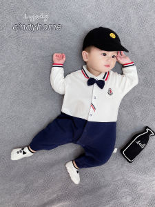 English Gentleman Style Pure ผ้าฝ้าย Long Sleeve เด็กทารก Romper ฤดูใบไม้ผลิ ฤดูใบไม้ร่วง Placket For Boys เด็กทารก Clothes Crawling ชุดสูท Harajuku