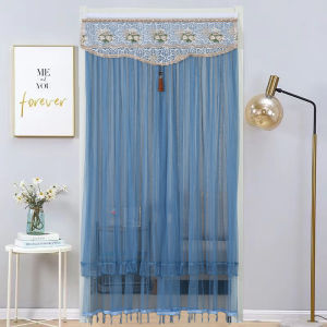 Door Curtain Half Curtain Short Curtain Bedroom Bathroom Shade Curtain Kitchen Mesh Curtains Lace French Half Partition Curtain Punch-Free