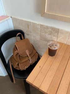 Ladies Large Capacity Commuter Backpack Dual Shoulder Bag Deer Skin Velvet Multi Pocket High Density Retro Korean Style Bag