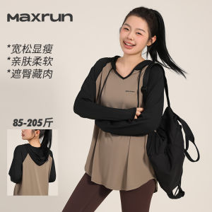 Áo Thun Nữ Cỡ Lớn Maxrun Màu Tương Phản Có Mũ Trùm Đầu Chạy Bộ Quần Áo Thể Dục Quần Áo Yoga Dài Tay Mùa Thu Đông Thoáng Khí Nhanh Khô