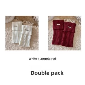 Miiow | Thickened Knitted Leg Socks Womens Winter Warm Boot Cuffs Snow Boots Overalls Red Knee High Socks MiiOW Cat Person Brand