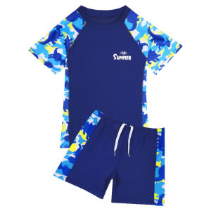 Childrens Swimming Suits Boys Two-Piece Swimwear Polyester Fabric Summer Hot Style Kids Fitness Clothing Sports Swimsuit