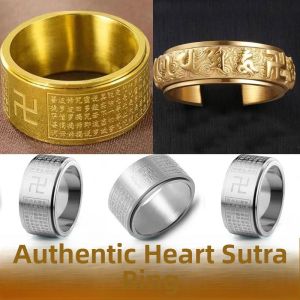 Silver Titanium Steel Ring with Rotatable Heart Sutra Design Zodiac Chinese Horoscope Female Finger Ring Fashionable Jewelry