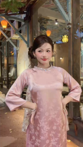 Áo dài cách tân gấm cao cấp dáng suông đính cườm sang trọng CloudyPink S M L