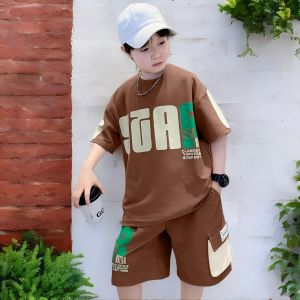 Setelan Pendek Baju Anak Remaja Laki Laki Usia 5-14Tahun Pakaian Jalan Santai Setcel Star Oversize Terbaru Zh