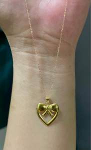 PAWNABLE 18K Saudi Gold Fine Tauco Chain(thin)with 18K  Heart Ribbon Pendant(Open back)✨