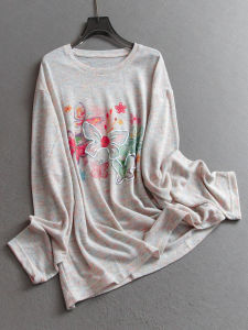 Loose Long Sleeve round Neck T-Shirt Womens Fashion Comfortable Breathable Colorful Print Lazy Style Polyester Fiber T-Shirt