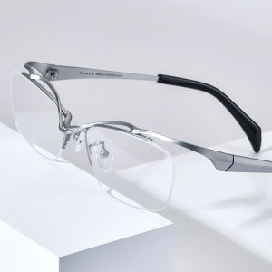 FONEX Pure Titanium Glasses Frame Men Brand Design Semi-Rimless Square Eyeglasses Ultralight Japanese Half-Rim High-Quality Optical Eyewear 85762