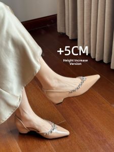 MEIMENGCHENG | Elevating 5CM Rhinestone-Adorned Pointed Toe Single Shoes for Wide Feet