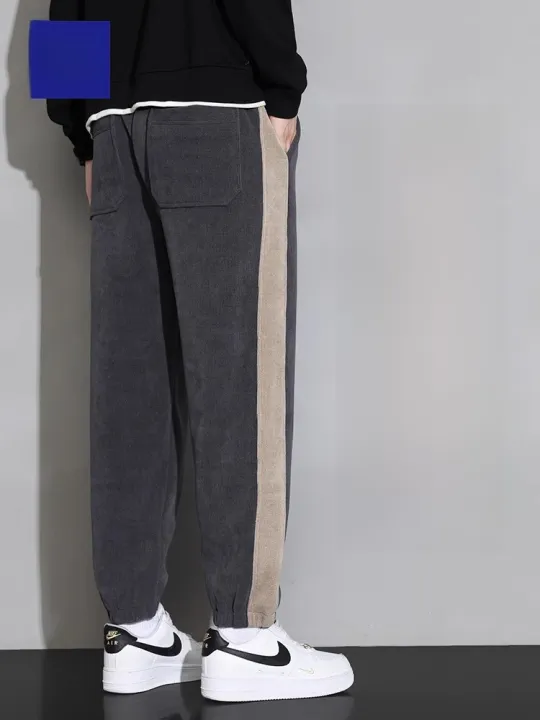 ROMON%20%7C%20Lormen%20Men's%20Corduroy%20Casual%20Pants%20Loose%20Sporty%20Workwear%20Long%20Trousers%20Snug%20Fit%20Sweatpants%20Fashionable%20Urban%20Style%20Autumn%20-%20Image%203