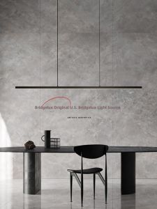 Modern Simple Luxurious Copper Bar Island Dining Table Long Linear Chandelier