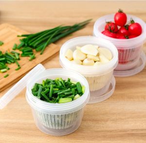 【Free Shipping】Double Layer Fresh-keeping Box Transparent Sealed Seasoning Food Container Refrigerated Ingredients Storage Box Kitchen Gadgets