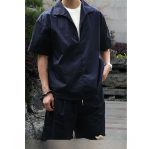 Black Short Sleeve Shirt And Shorts Set for Men Summer Casual Sportswear Polyester Fiber Teenagers Suitable Old Money Style
