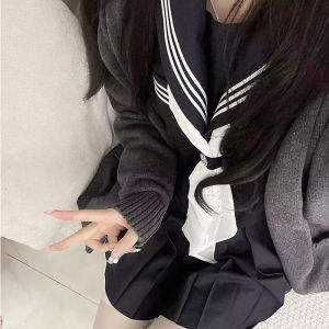 ชุดนักเรียนญี่ปุ่นสีน้ำเงินเข้ม แขนยาว แขนสั้น ทรงพื้นฐาน ชุดนักเรียนสไตล์ญี่ปุ่น ชุดนักเรียนหญิง ชุดนักเรียนฤดูใบไม้ร่วง