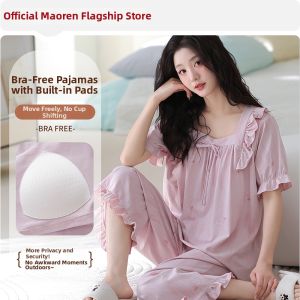 MiiOW | Cotton Summer Womens Sleepwear Set with Pads Outwear Suitable