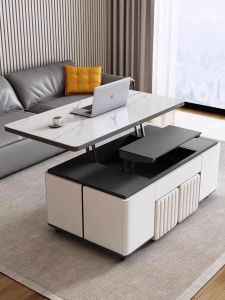 Nordic Simple Multi-Functional Stone Plate Adjustable Coffee Table Dual-Use Foldable Living Room Small Apartment Accessible Luxury Creative Retractable