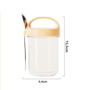 Cốc Sữa Chua Thủy Tinh Thân Thiện Với Môi Trường Kèm Thìa Và Nắp - Hộp Đựng Salad Ăn Sáng Sữa Lắc Ngũ Cốc Di Động Dễ Vệ Sinh