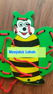 Menjahit Lebah - Mainan Kayu Edukatif Anak TK / PAUD - Lacing Toy - Melatih Motorik dan Konsentrasi Anak - Kayu Seru